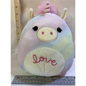 Squishmallow Tie Dye Pastel Unicorn Sparkle Love Pink Mane and Pink Tail